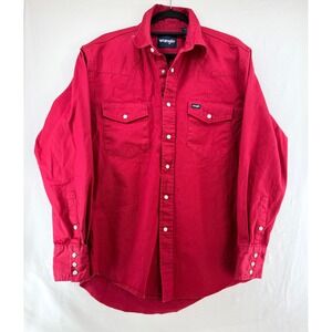 Wrangler Mens Western Pearl Snap Shirt Red Long Sleeve Cotton Twill Size M
